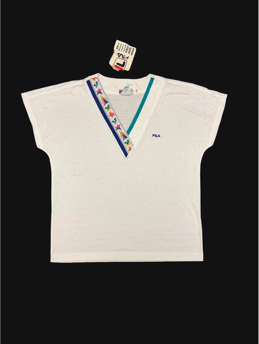NWT Vintage 80s/90s Fila Mercerized Cotton Geometric Tennis Tee